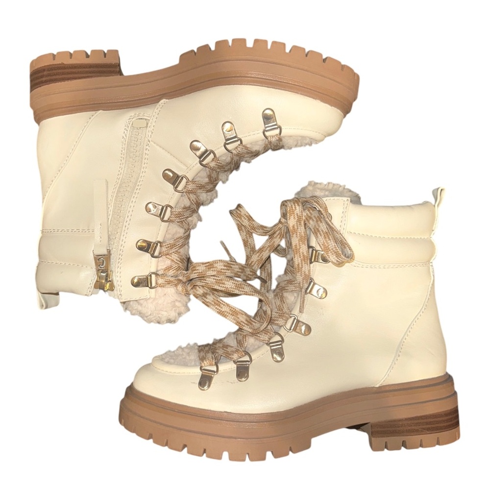 Circus by Sam Edelman Georgia Ivory Shearling Lace-Up Combat Ankle Boots Size 6 - Picture 3 of 12